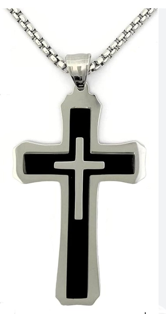 Stainless Steel Double Cross Necklace